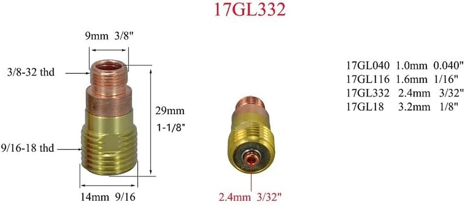 TIG Stubby Gas Lens 17GL332 10N24S 3/32” & 2.4Mm Glass Cup Clear Quartz Nozzles
