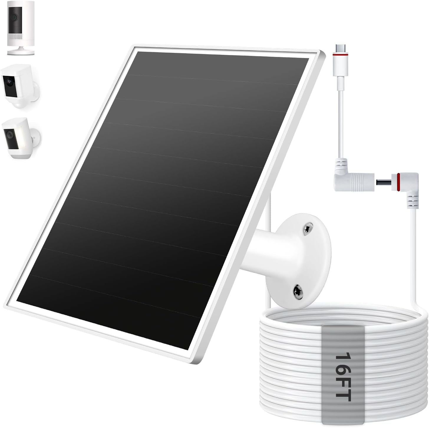 6W Solar Panel for Camera Barrel Plug 16ft USB-C Cable Waterproof 16ft Cable