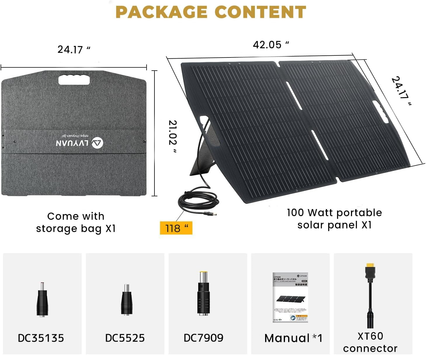 100W Portable Solar Panel for Power Station, Foldable Solar Panel 23.5% Mono Cel