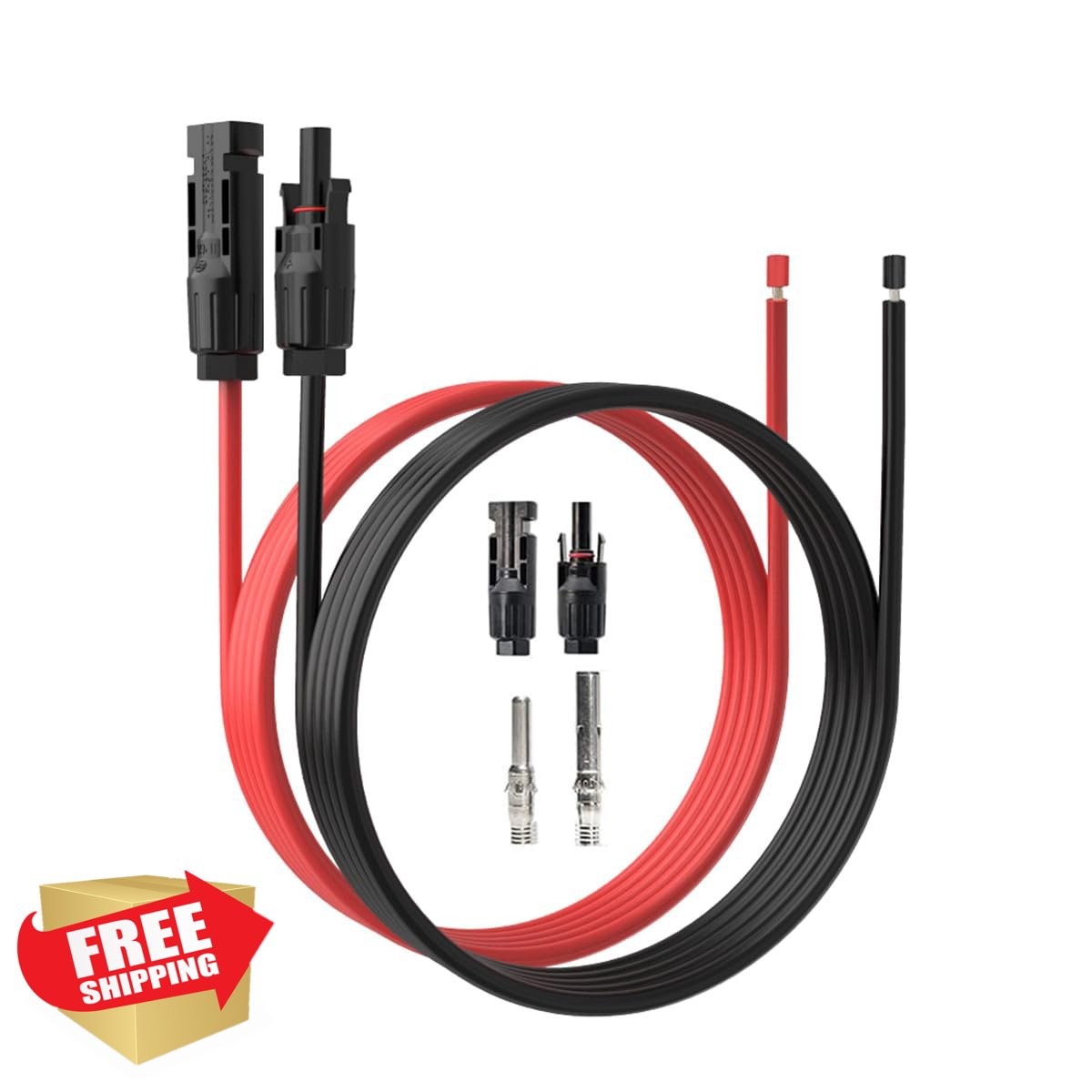 ELFCULB Solar Extension Cable 3FT 10AWG Black Red Pair Connectors