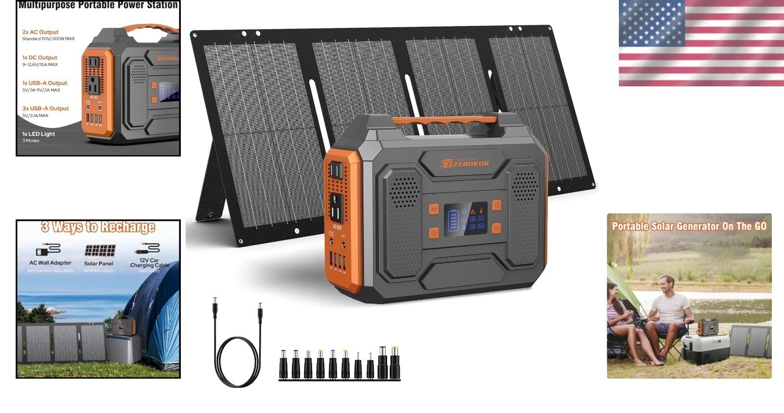 Portable Solar Generator 300W with 60W Panel