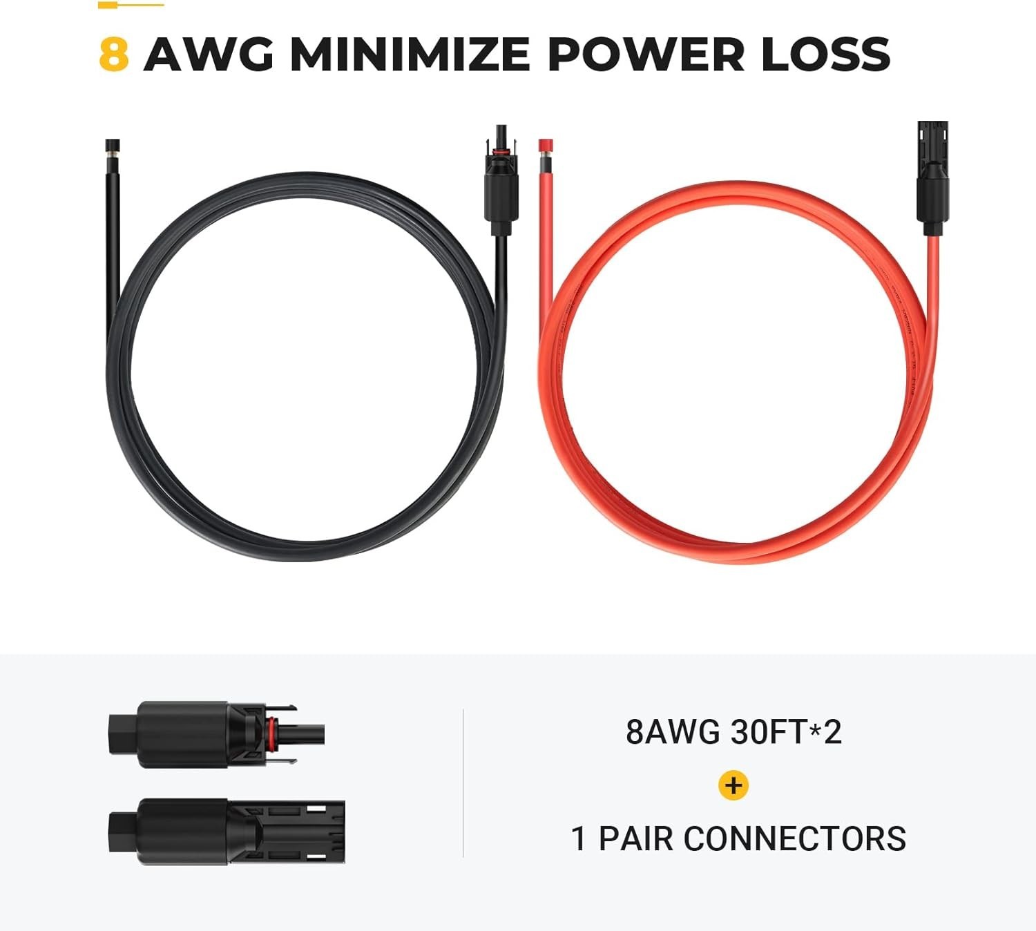 30 Feet Heavy-Duty 8AWG Solar Cable – Durable Male & Female Connectors Included
