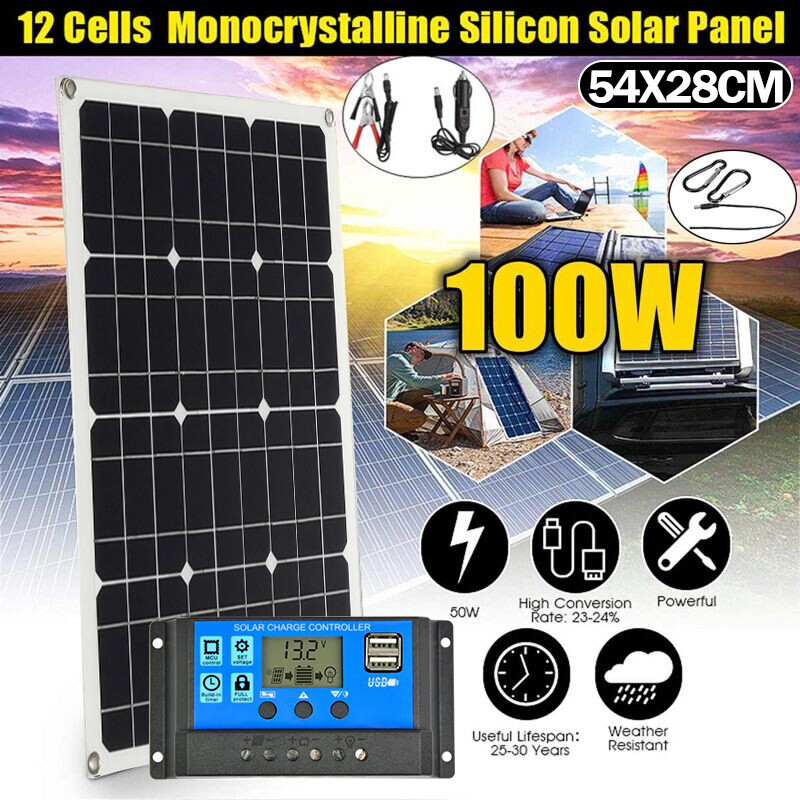 300W 100W Solar Panel Battery Charger Controller Home Car Trailer Boat RV Camp