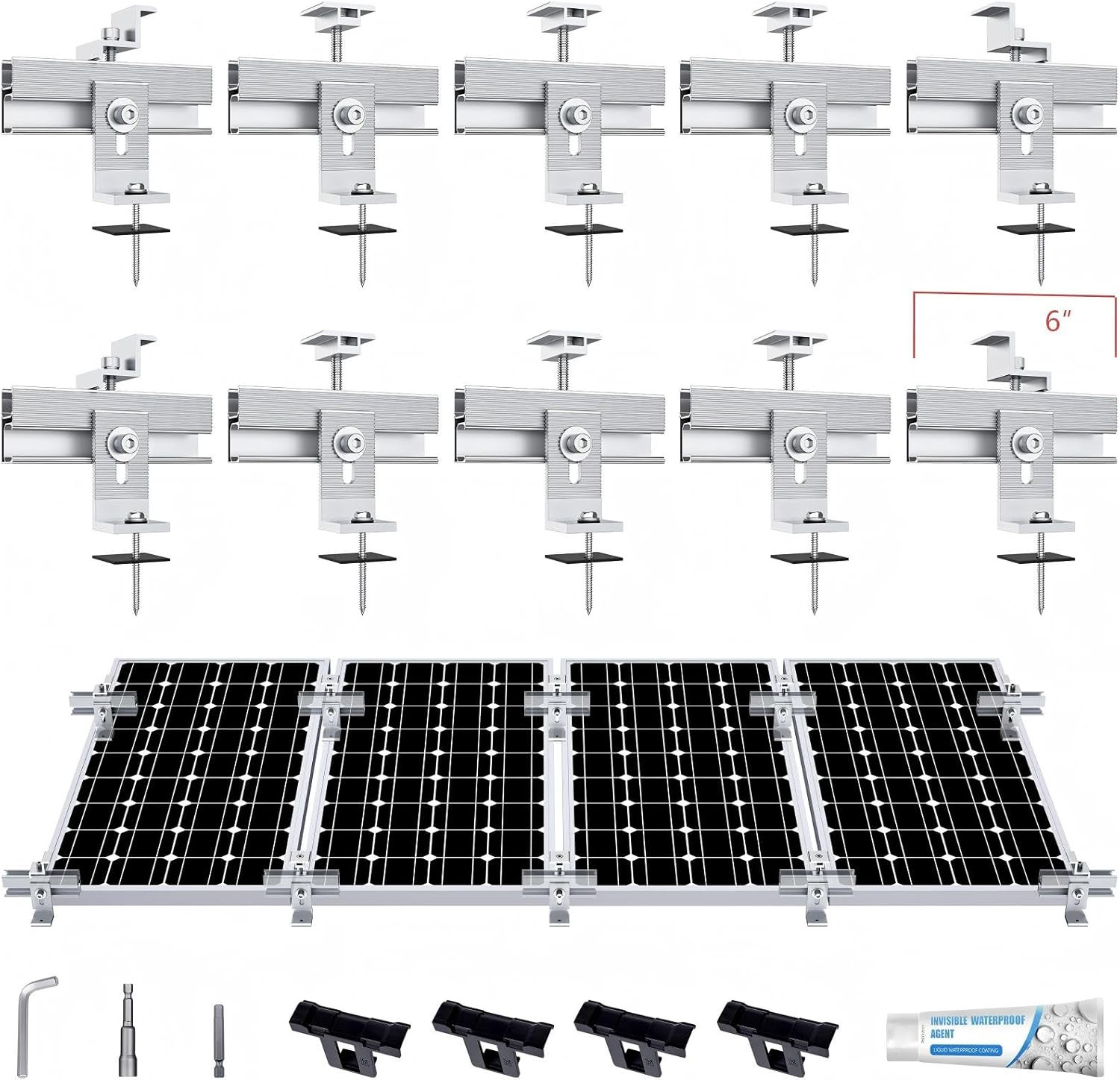 Solar Panel Mounting Bracket Kit, 10Pcs Upgraded Longer Stronger 6 Inch Rails So
