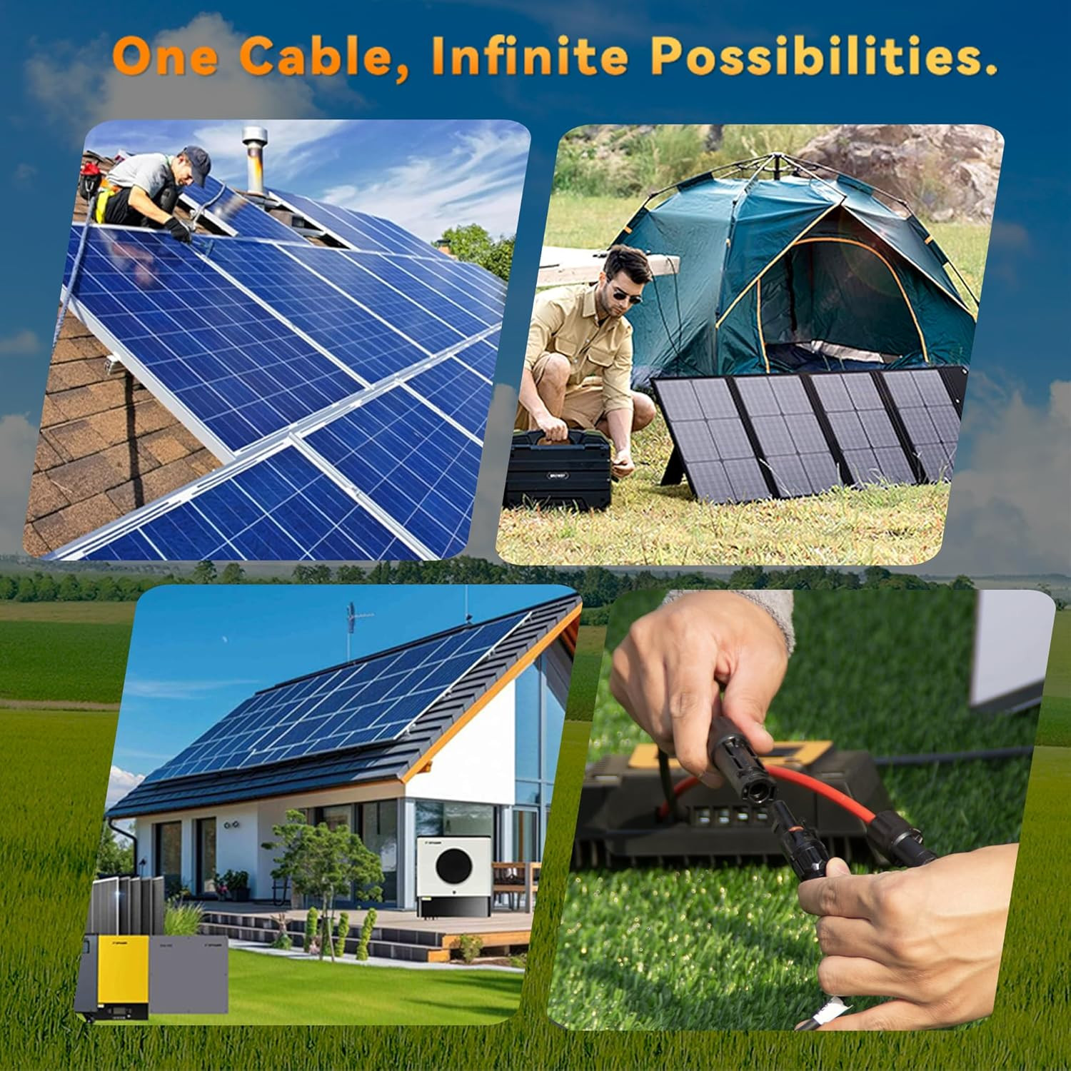 Solar Extension Cable 10 Gauge Panels Wire 3Ft 10AWG (6Mm²) PV Wires SJZSUNRUN T