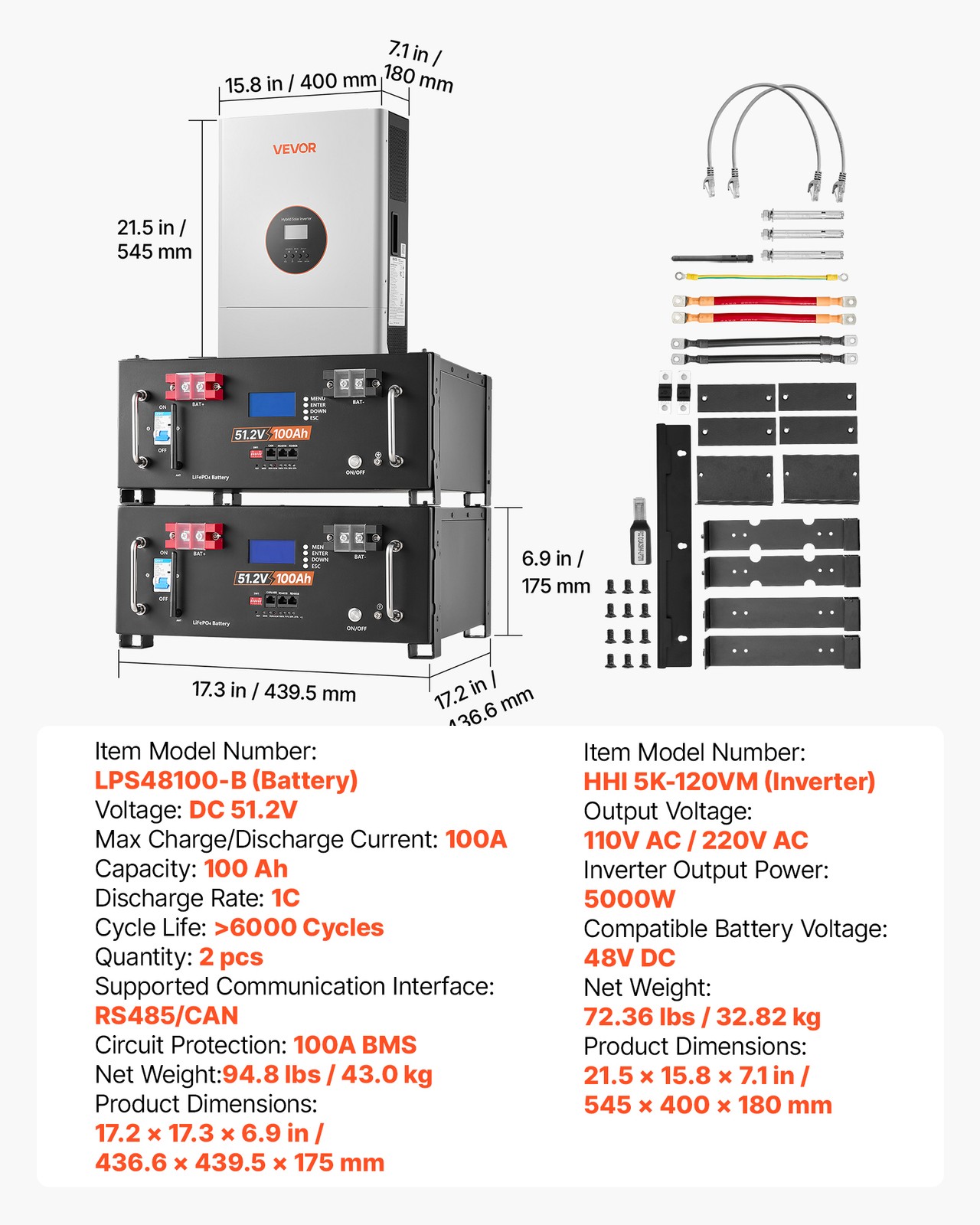 VEVOR Home Power Station Backup Power 5120Wh LiFePO4 Lithium AC 5000W Inverter