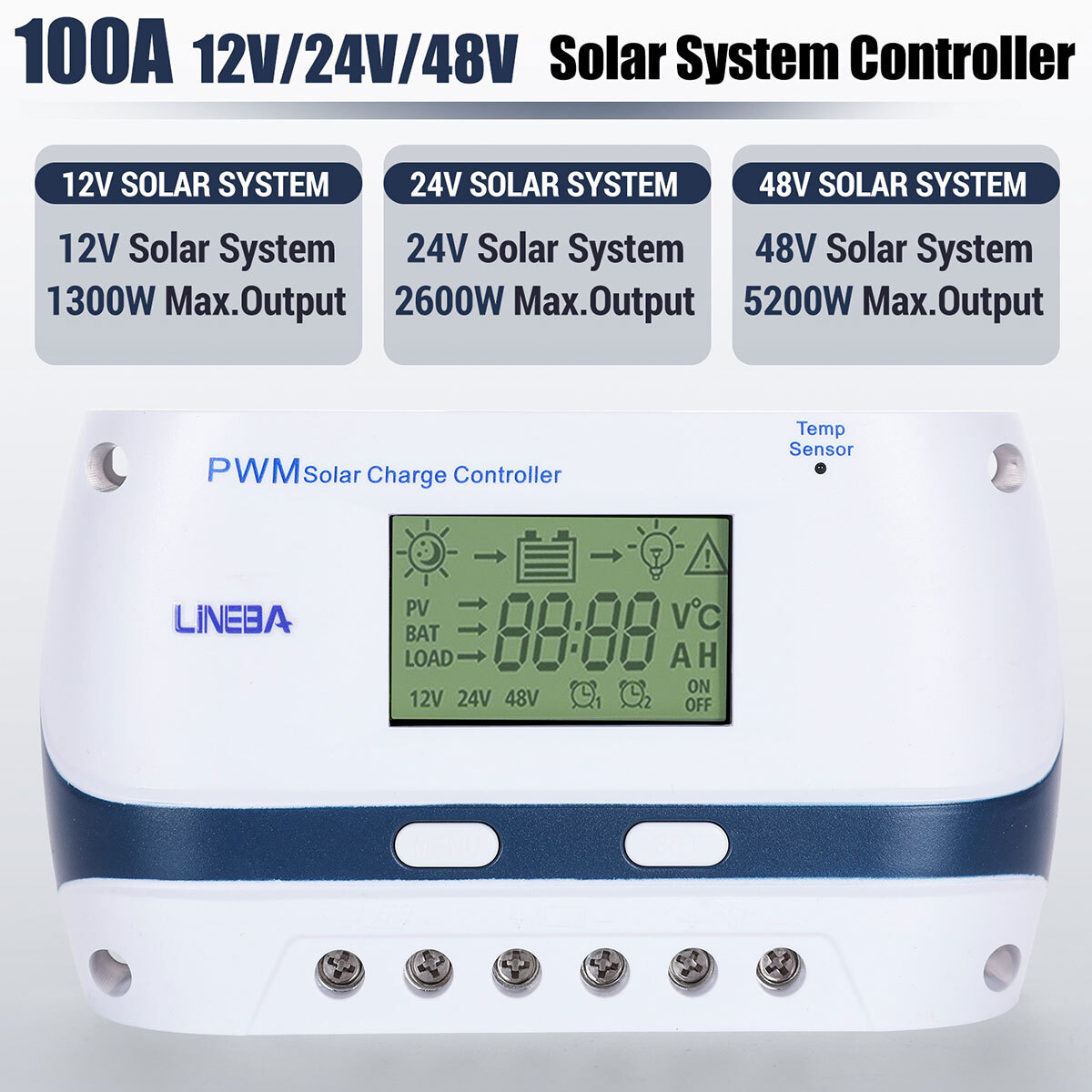 12V/24V 100A Solar Panel Battery Lithium Charging Mode Controller Regulator Auto