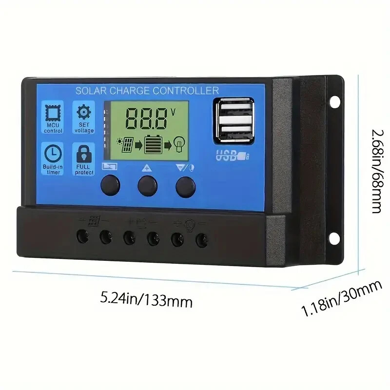 80A Solar Panel Battery Charge Controller 12V 24V, Dual USB Port, LCD Display
