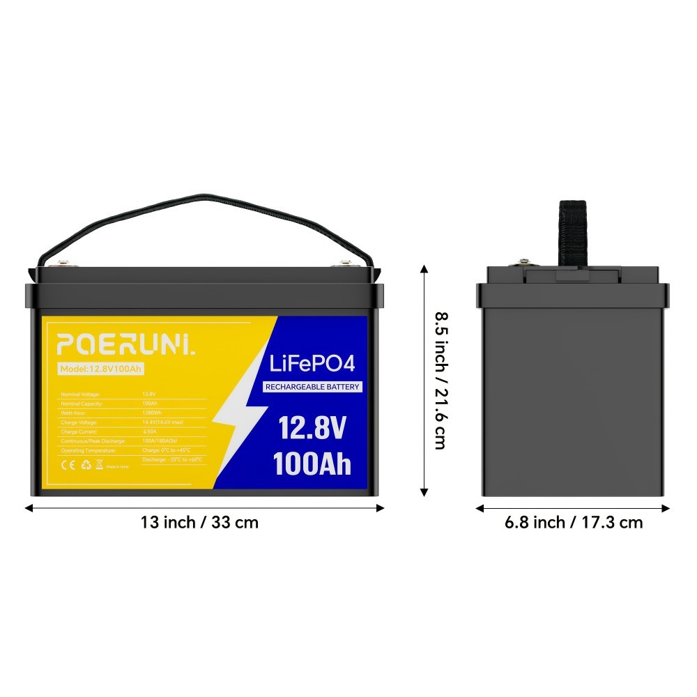 PUJIMAX 12V 100Ah LiFePO4 Lithium Battery Group31 BMS Deep Cycle For Motor Solar