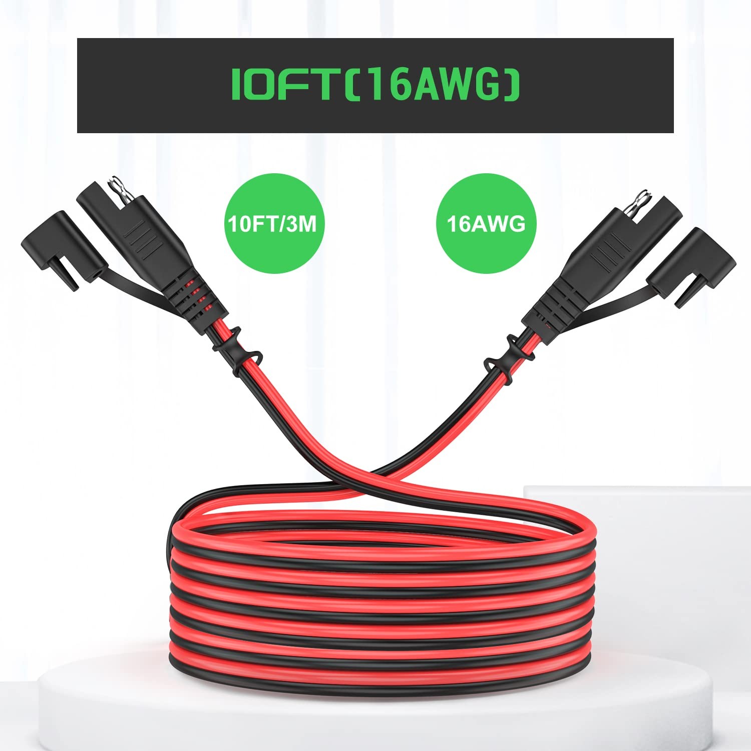 SAE 10FT 16AWG Battery Charger Extension Cord with Quick Disconnect Connector…