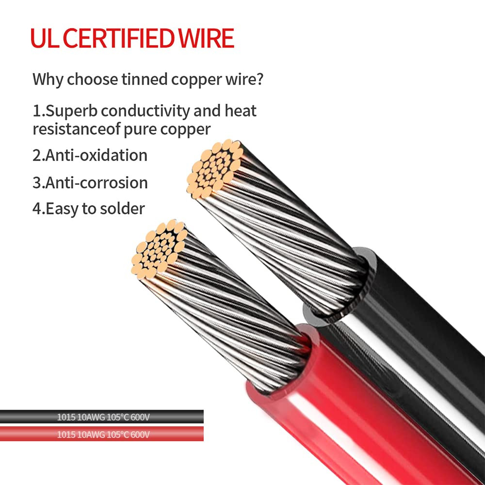 2FT 10AWG SAE to Alligator Clips Cable, Weatherproof, for Solar Cells, Small Aut