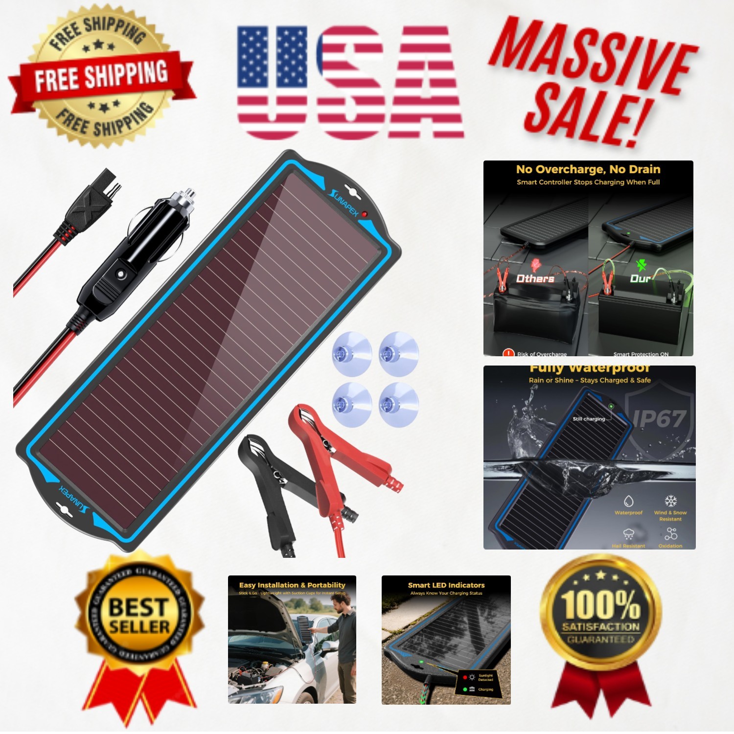 12V Waterproof Portable Solar Panel Kit – Ultimate Battery Maintainer Solution