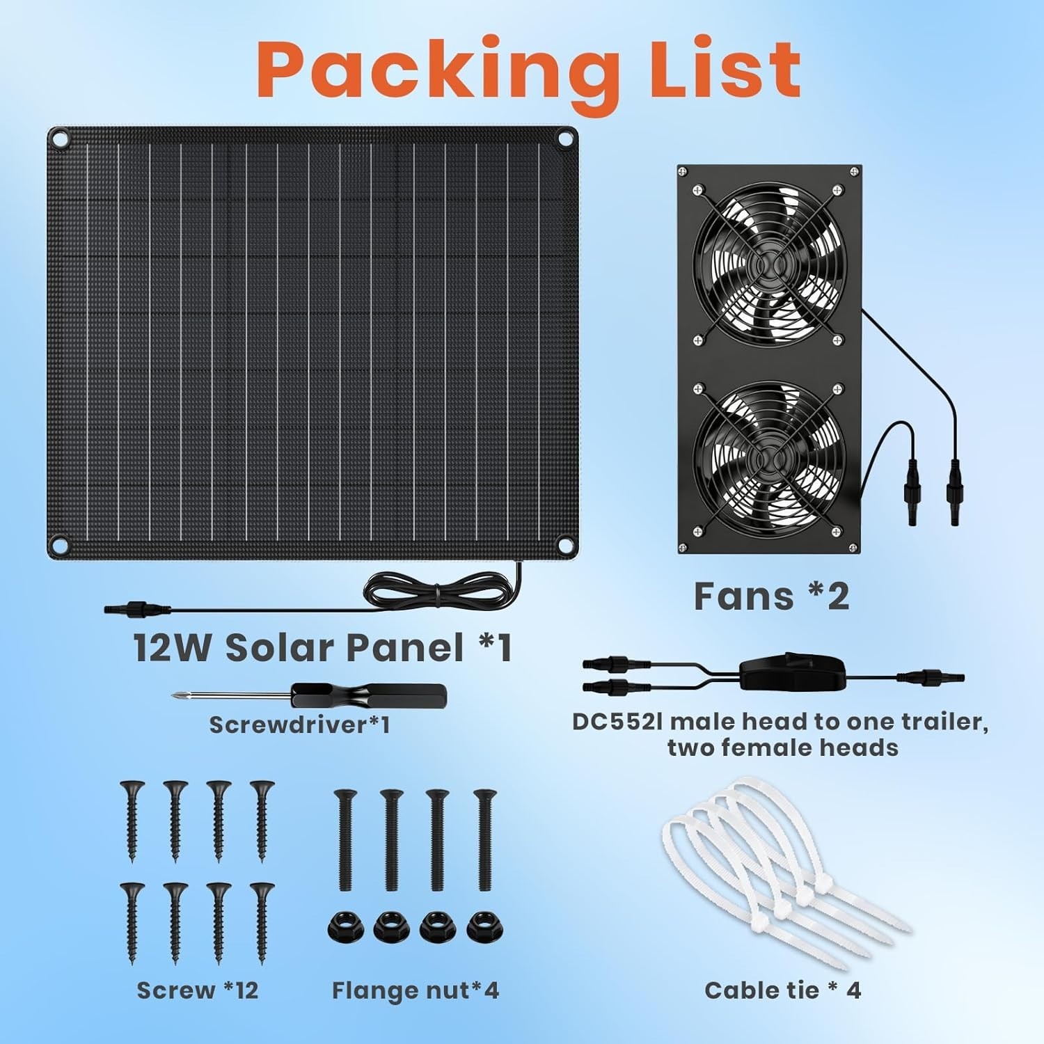 12W Solar Panel Powered Fan Kit, Dual Waterproof Fans, 2500RPM High Speed, S…