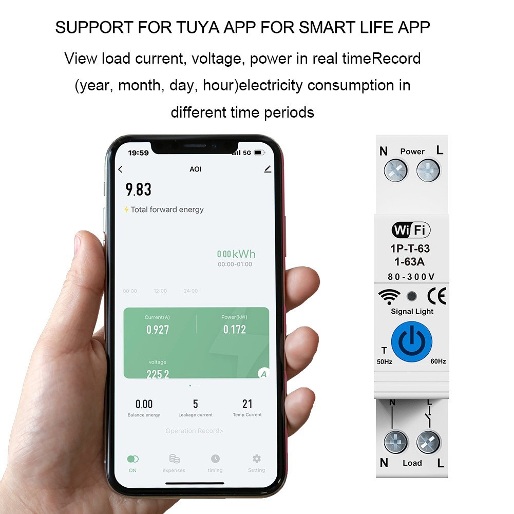 Wifi Enabled 63A Smart Circuit Breaker with Remote Voice Leakage Protection
