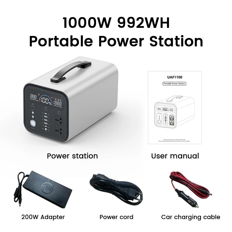 1024Wh Camping Portable Power Station 1000W (Peak 2000W) Lifepo4 Battery