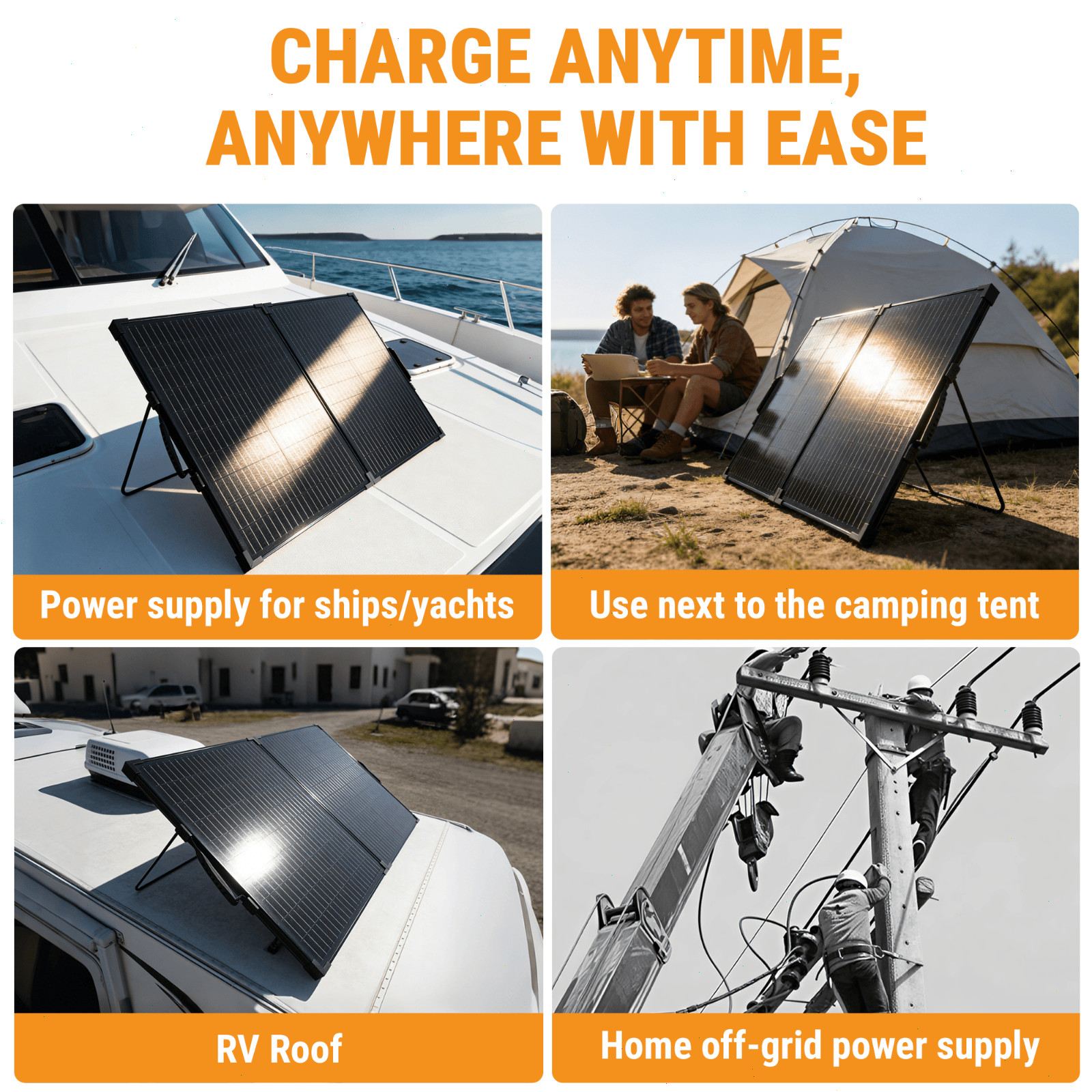 200W Foldable Solar Panel Kit,25% High-Efficiency A+ Monocrystalline Glass Panel