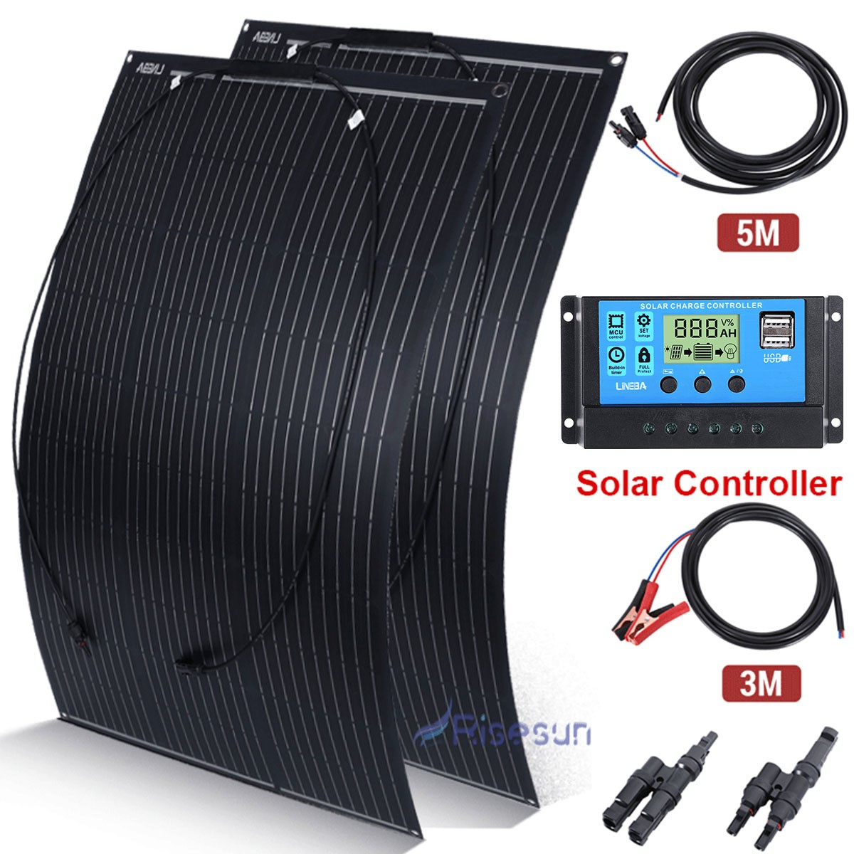 200 Watts Solar Panel Kit 30A 18V Battery Charger w/ Controller Caravan Boat RV