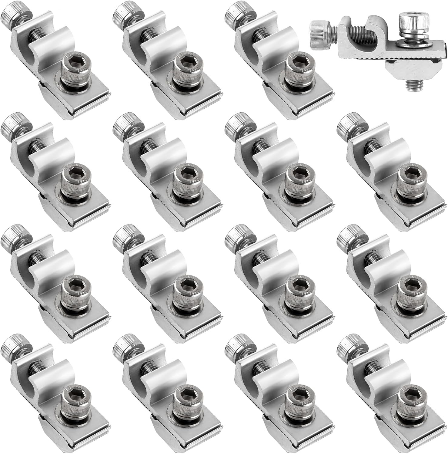 16 Pcs Solar Panel Grounding Lugs, Stainless Steel, Silver, Mount Bracket