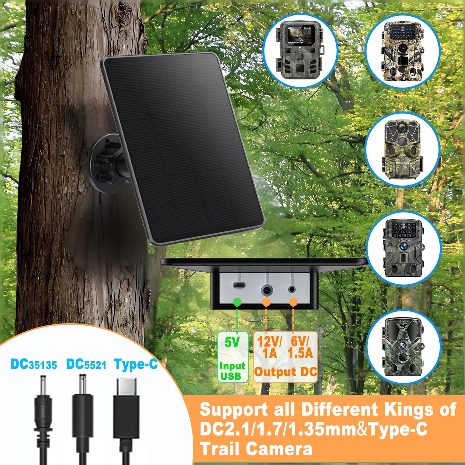 Trail Camera Solar Panel, Mini Solar Battery Charger DC 12V/1A 6V/1.5A & USBC…