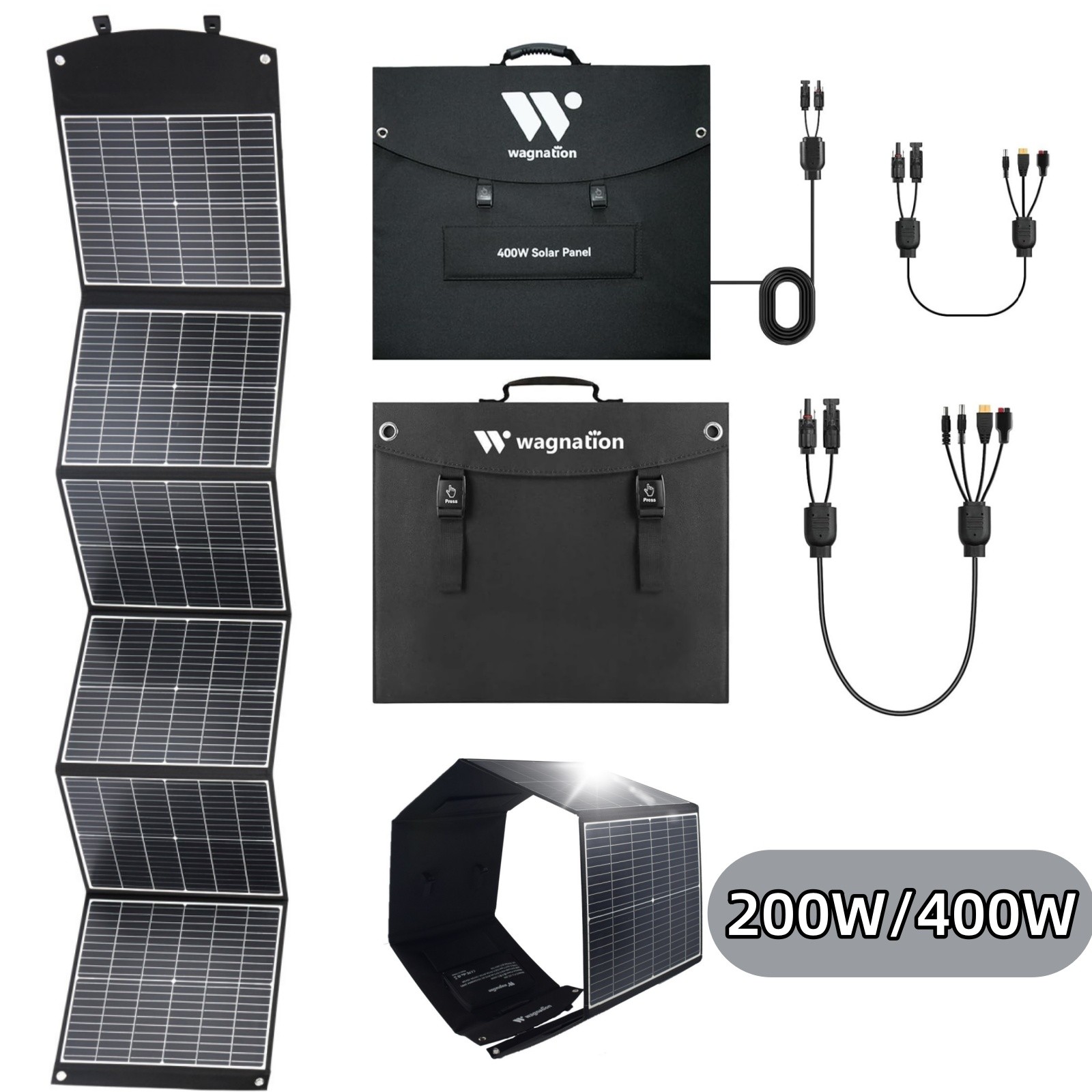 Wagnation 200W & 400W Foldable Solar Panels Power Station for Camping