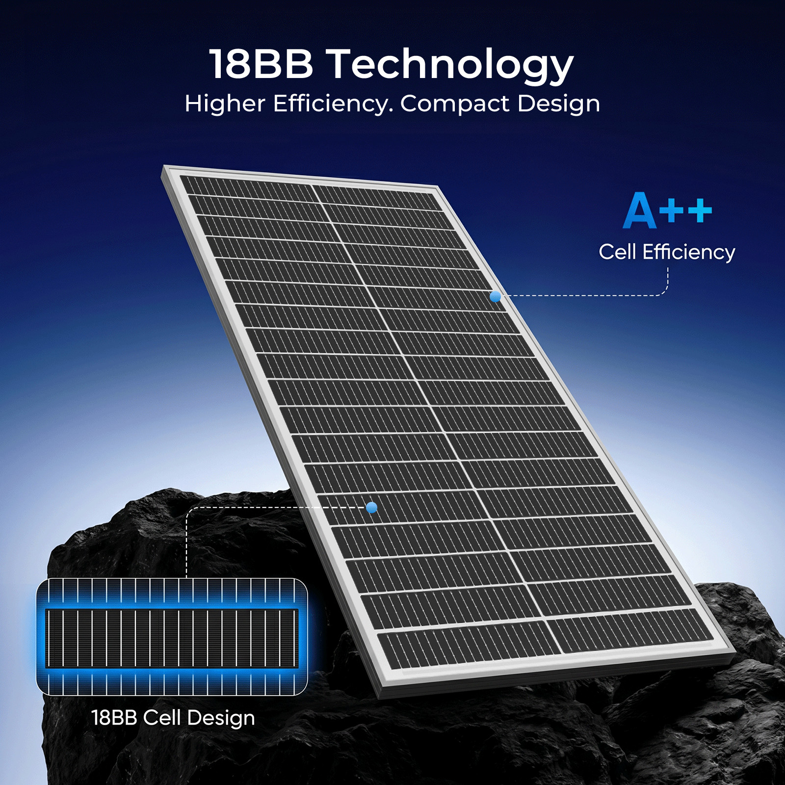 100W-1000W 18BB Mono Solar Panel Camping Home Off Grid Caravan High-Efficiency
