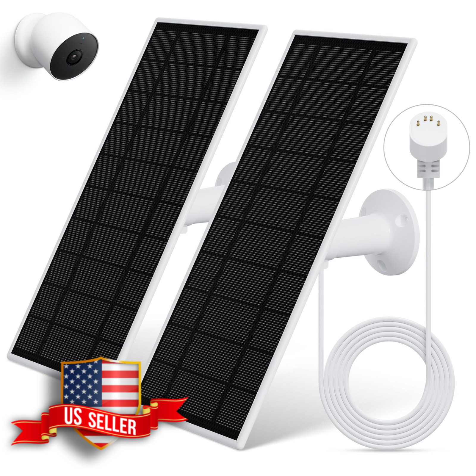 2-Pack Solar Panels for Google Nest Cam Battery Outdoor Indoor IP65 13.1ft Cable