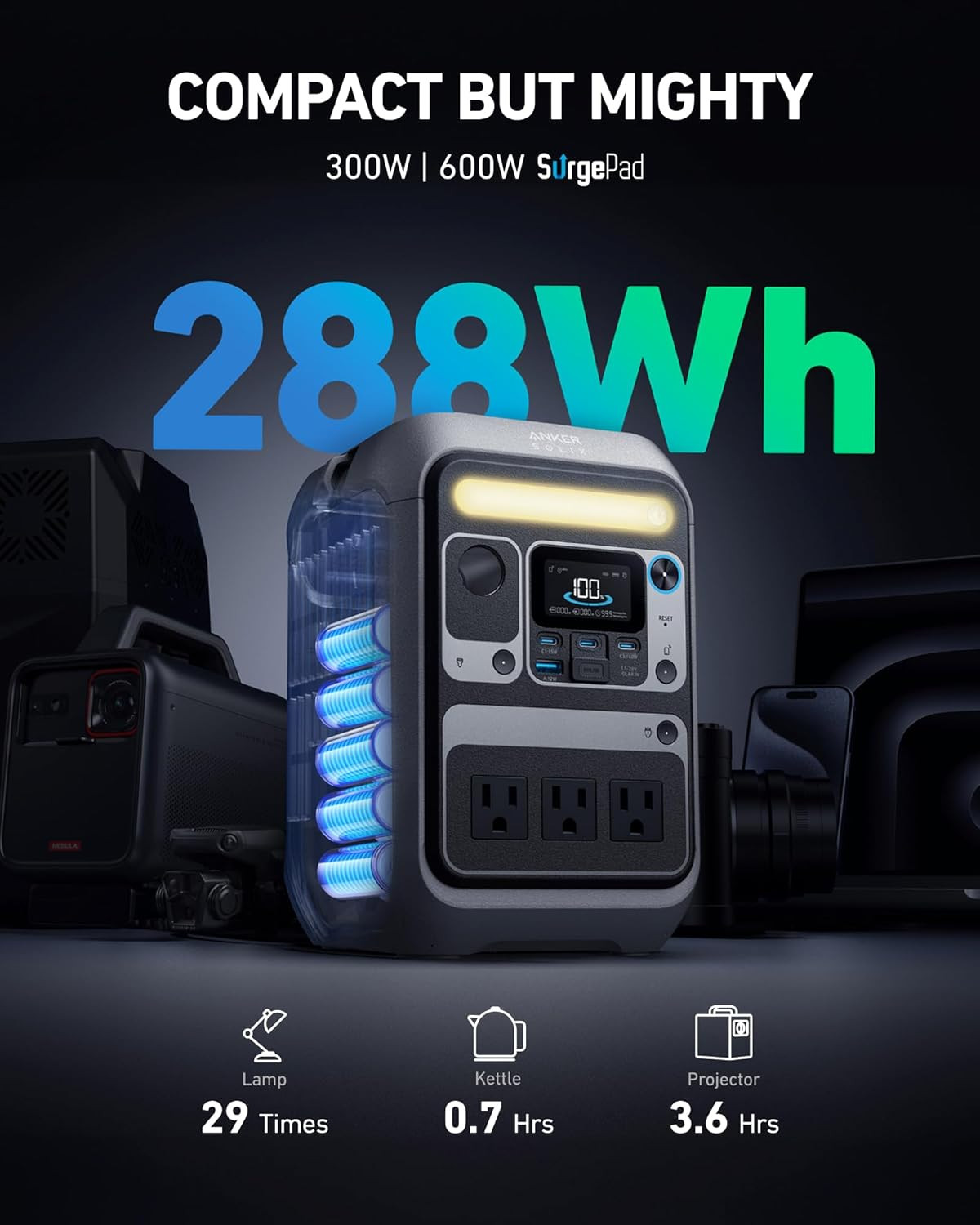Anker Solar Generator SOLIX C300 with 60W Solar Panel, 288Wh Portable Power Stat