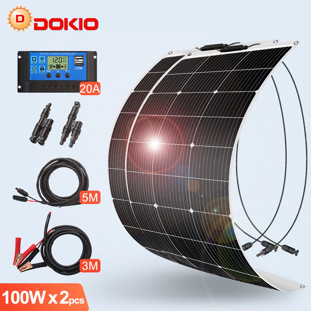 Dokio 200W Watt Portable Flexible Solar Panel RV Camping Off-Grid Rooftop