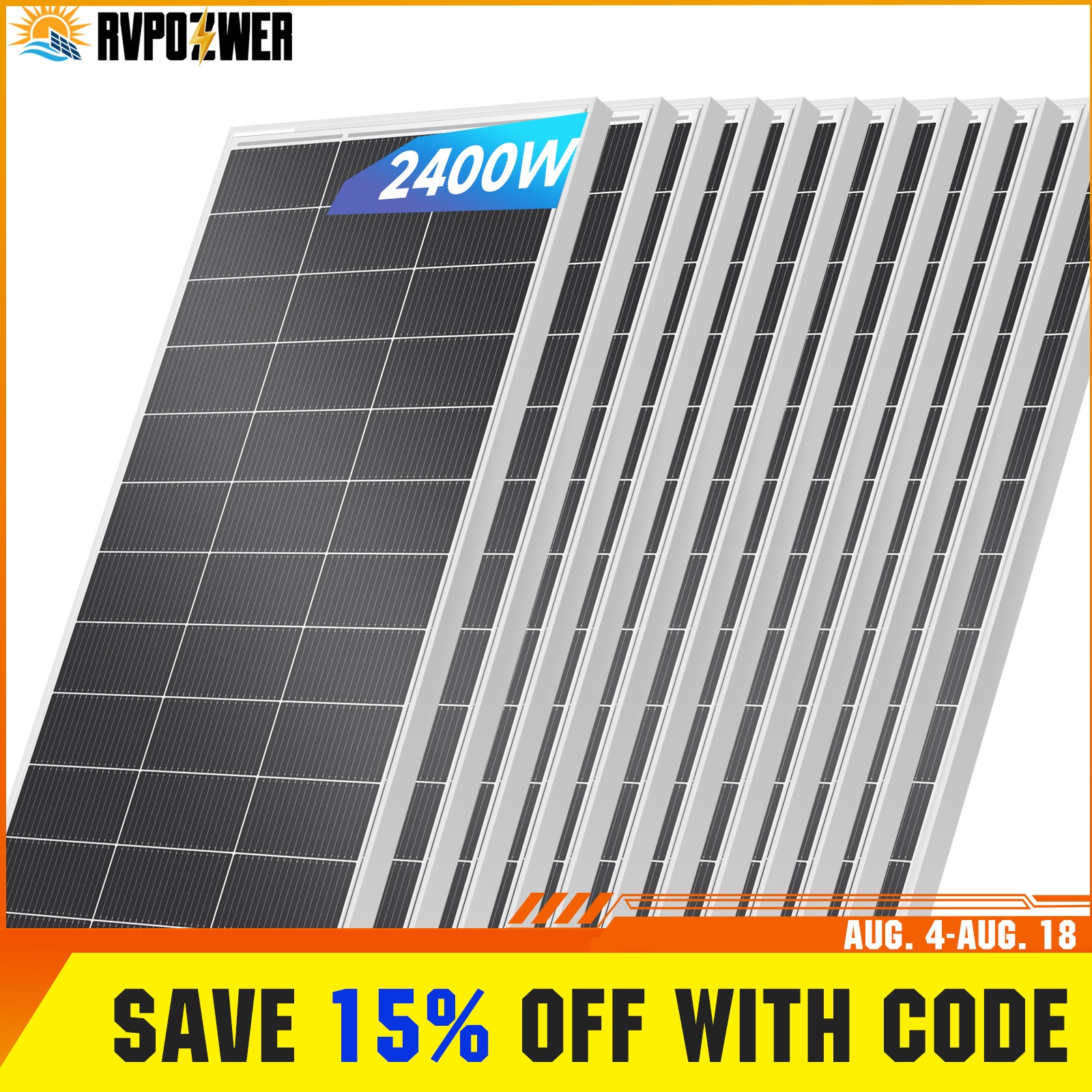 200W 12Pack 2400W Mono Solar Panel 12V Battery Charging Home Off-Grid Boat Power