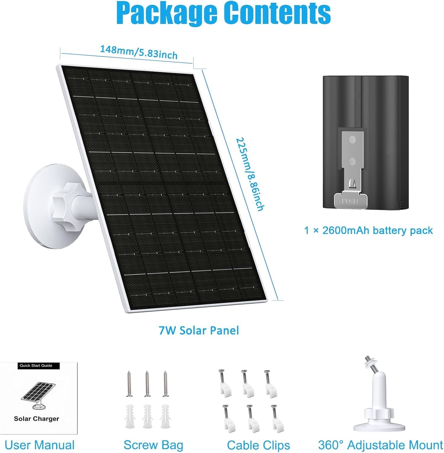FUTURENZEN 7W Solar Panel Kit with Battery for Ring Video Doorbell T66-15
