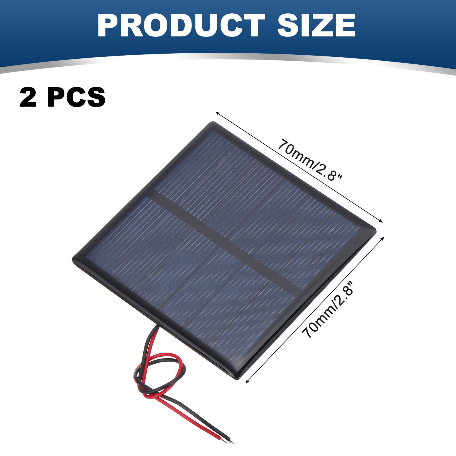2 Pcs 3V 0.63W 210mA Mini Solar Panels with 2 Cable 70mm x 70mm