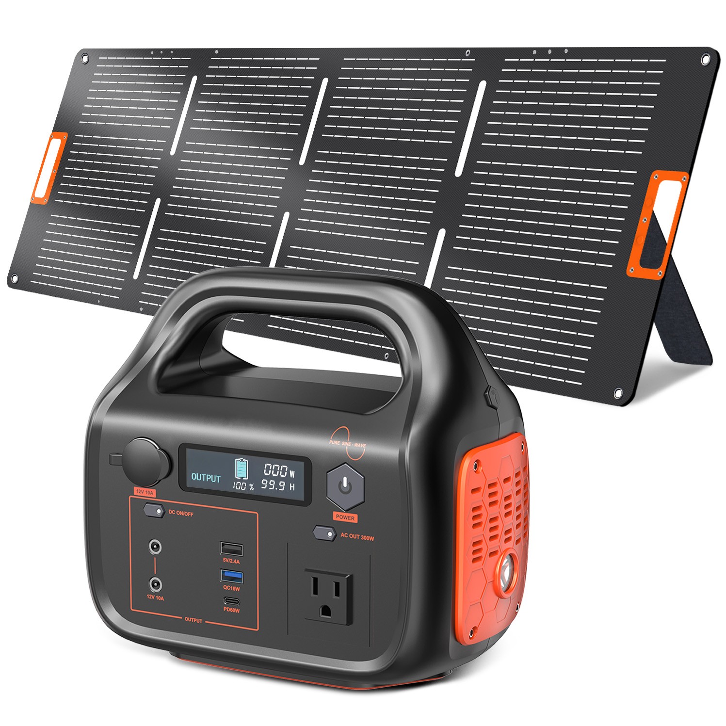 Portable Power Station 296Wh 300W Solar Generator with 100W Solar Panel Backup