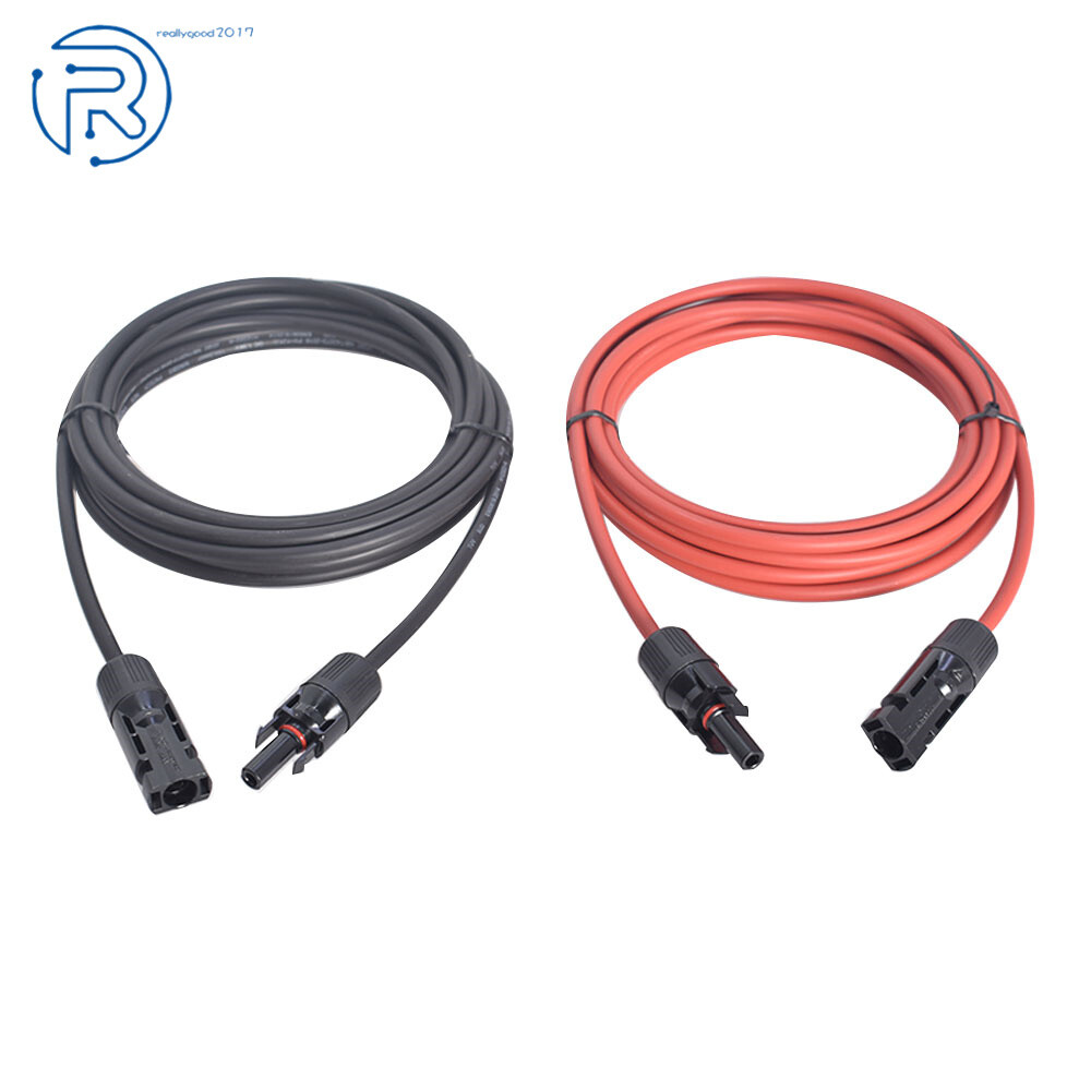 1 Pair 10 Feet Black And Red Solar Panel Extension Cable Wire Connector 12 AWG