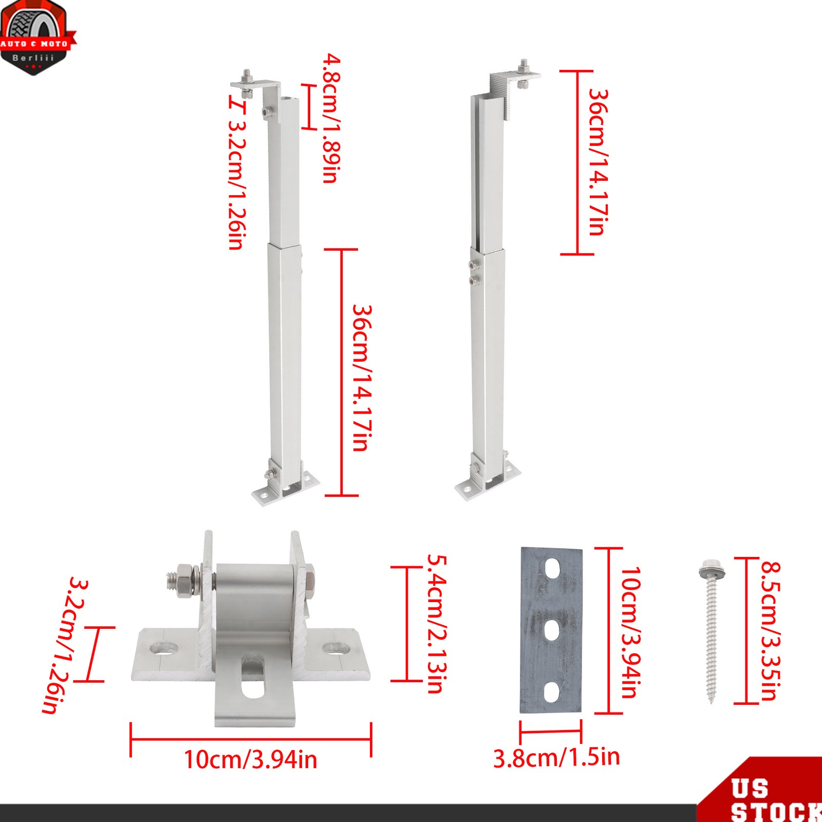 4 Sets Solar Panel Mount Brackets RV Tilt Mount Brackets Kit Adjustable Frame