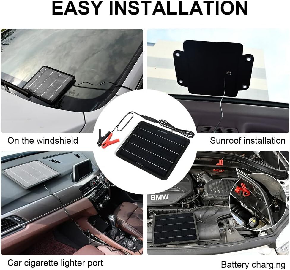 10W Solar Car Battery Charger Maintainer – 12V Waterproof Panel Trickle Charger