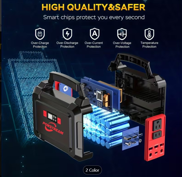 Portable Power Station 167Wh w/ 30W Solar Panel 350W Backup Power Bank with 2*AC