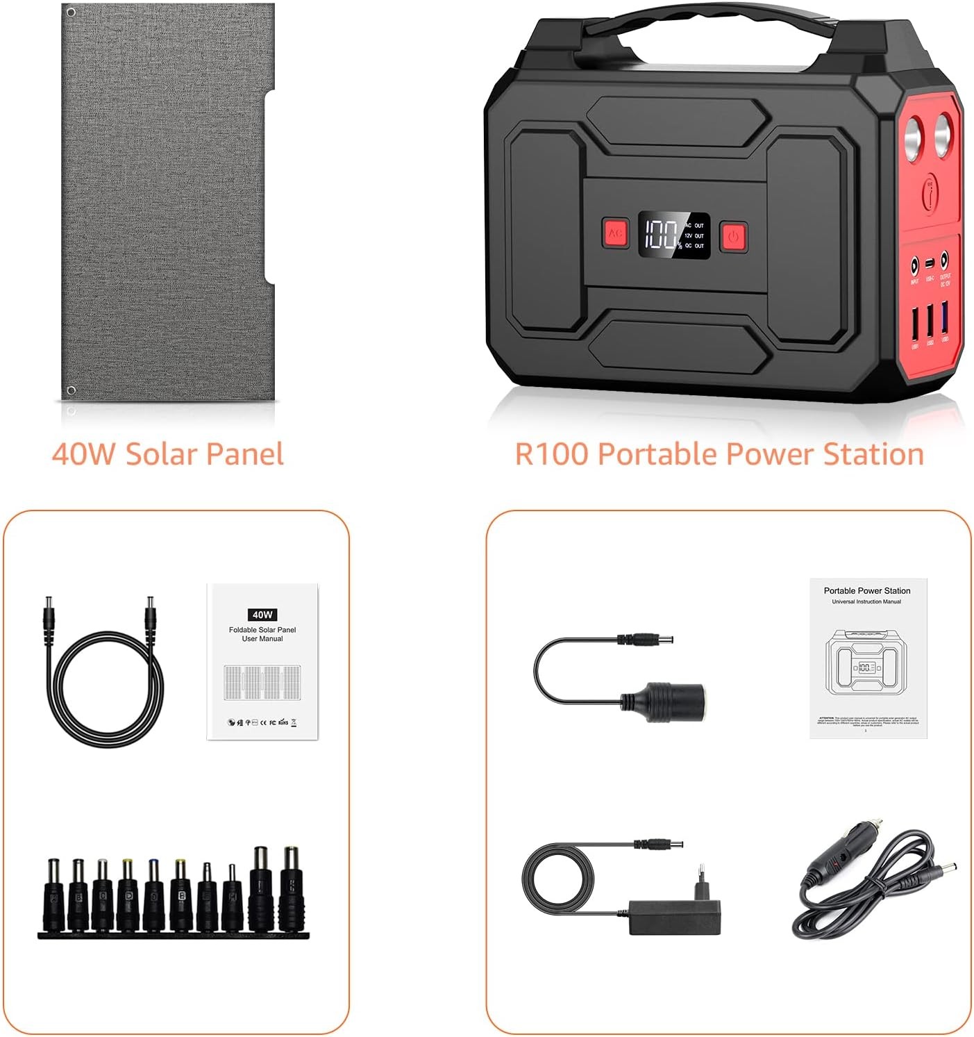 100W Camping Outdoor Portable Solar Generator Power Station with Solar Panel 40W