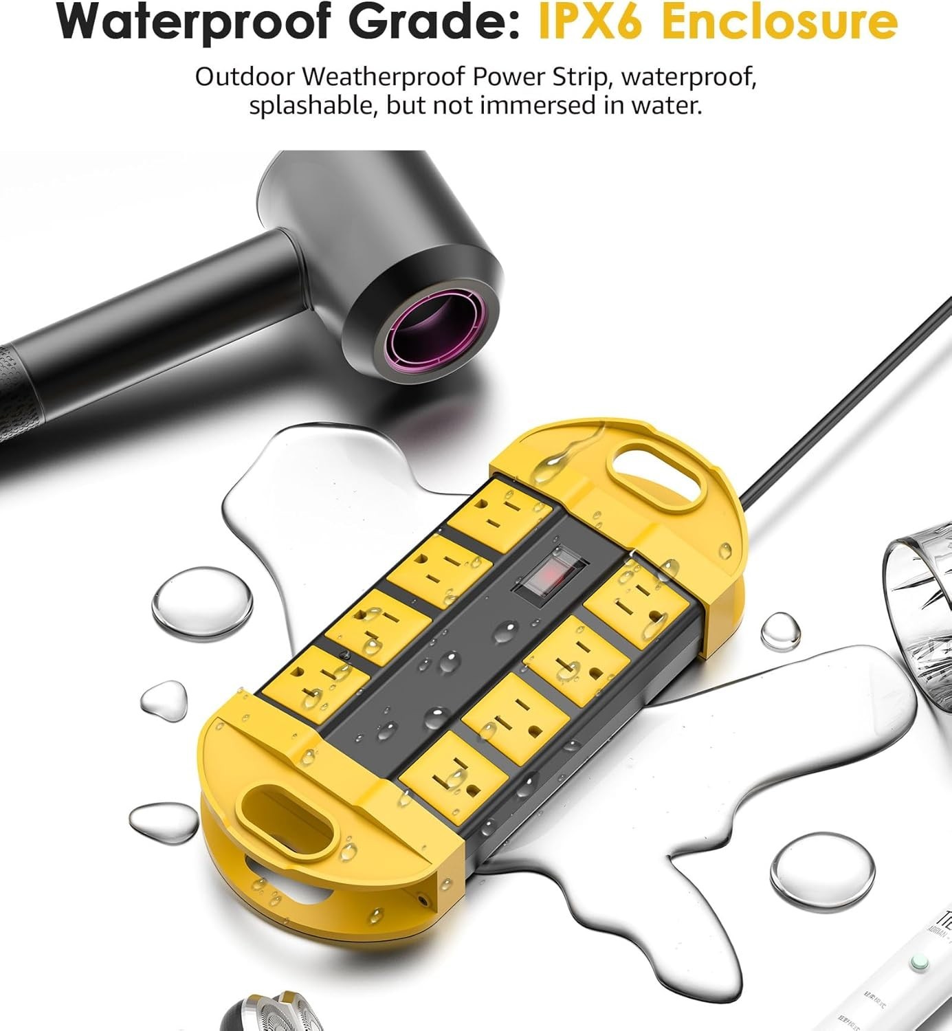 Multi-Outlet Waterproof Power Strip with 10FT Cord – Perfect for Outdoor Use