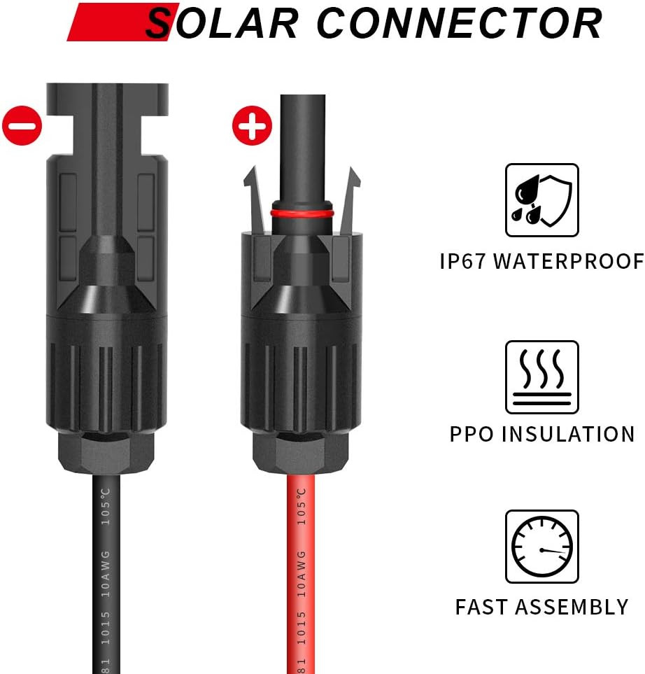 ELECTOP Solar Panel Connector Cable, 10AWG SAE Connector to Male & Female Solar