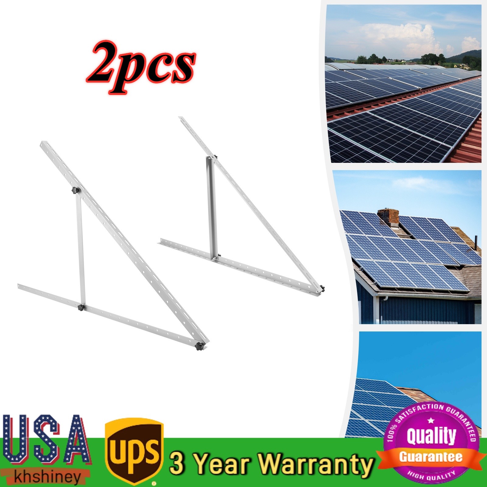 45″ Adjustable Solar Panel Brackets Tilt Mount Frame Rack 0-90° for Boat RV Roof