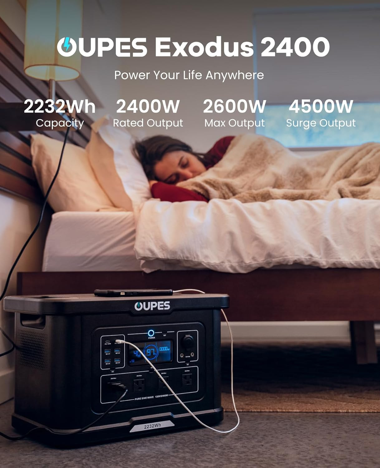 Exodus 2400 Portable Power Station 2400W (Boost 2600W, Surge 4500W), 2232Wh Life