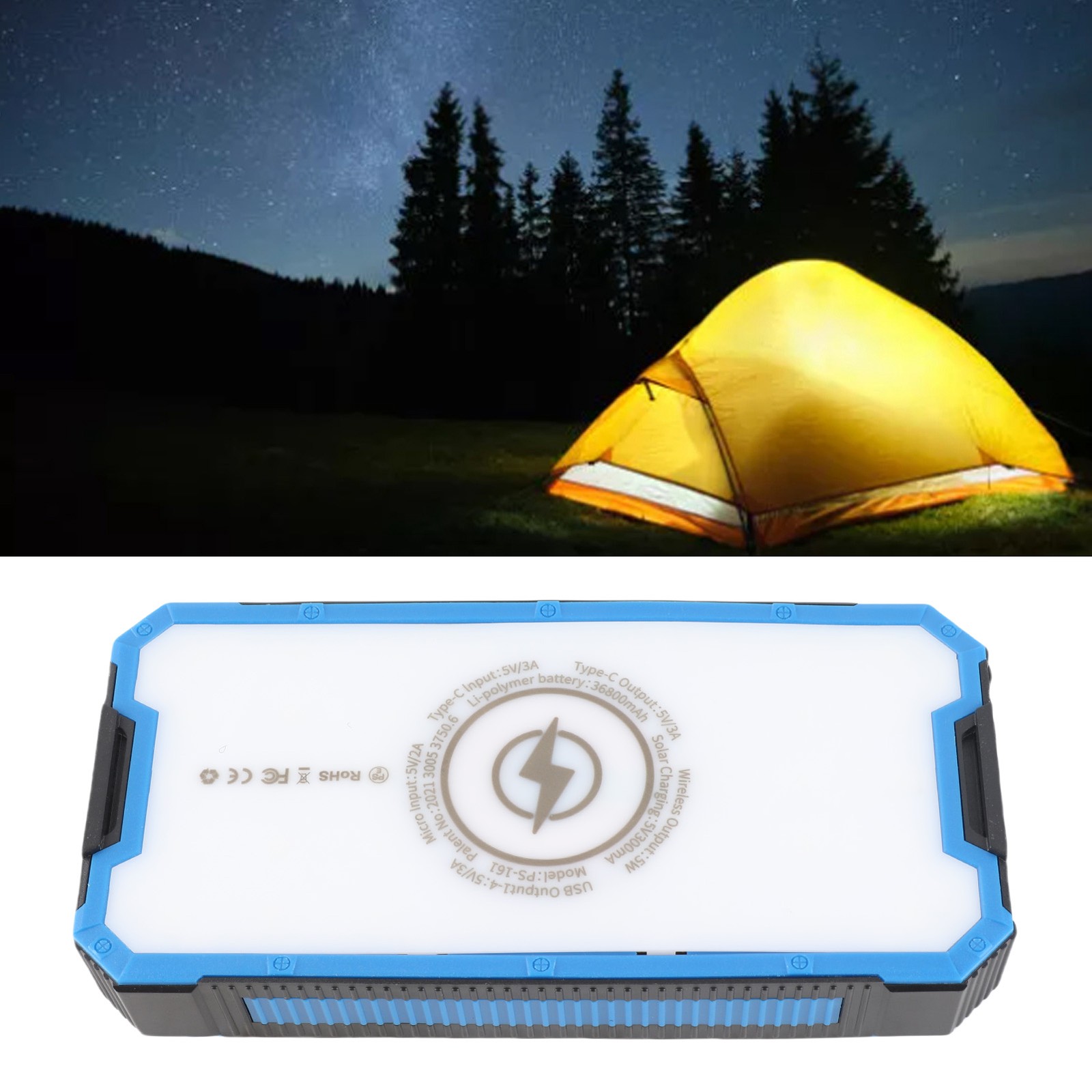 36800mAh Solar Power Bank With Wireless Charging For Outdoor Camping