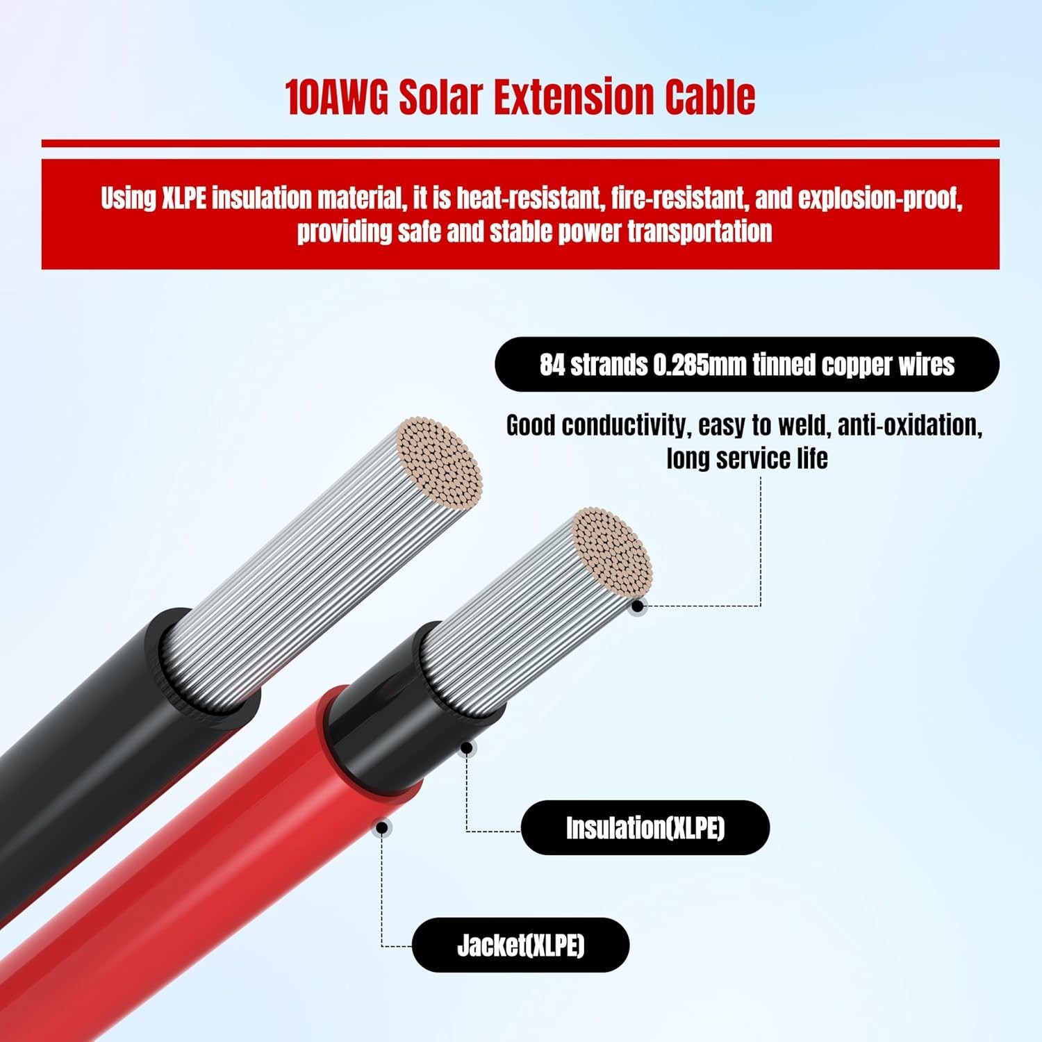 40Feet 10AWG Solar Panel Extension Cable for RV Boat Hom (10 AWG-40Ft)