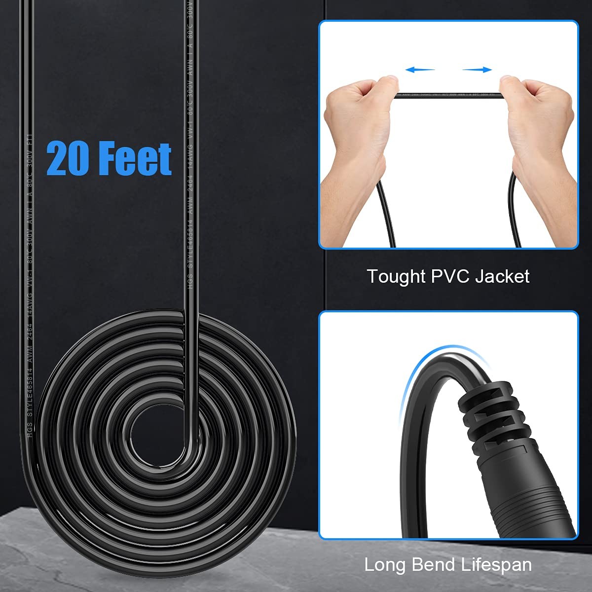 ELECTOP DC 8mm Extension Cable 20Ft, DC 8mm Cord 14AWG DC 8mm Female to Male …