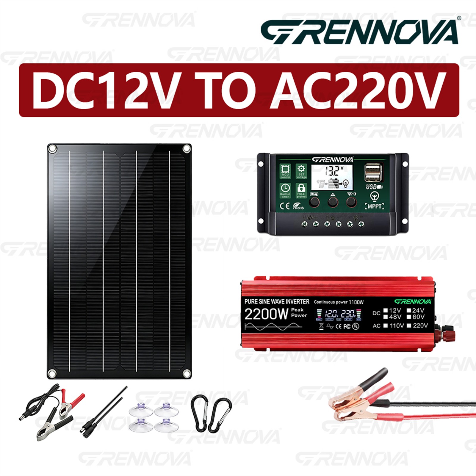 Grennova 2200W Off-Grid Solar System 60W Panel 60A MPPT Pure Sine Inverter
