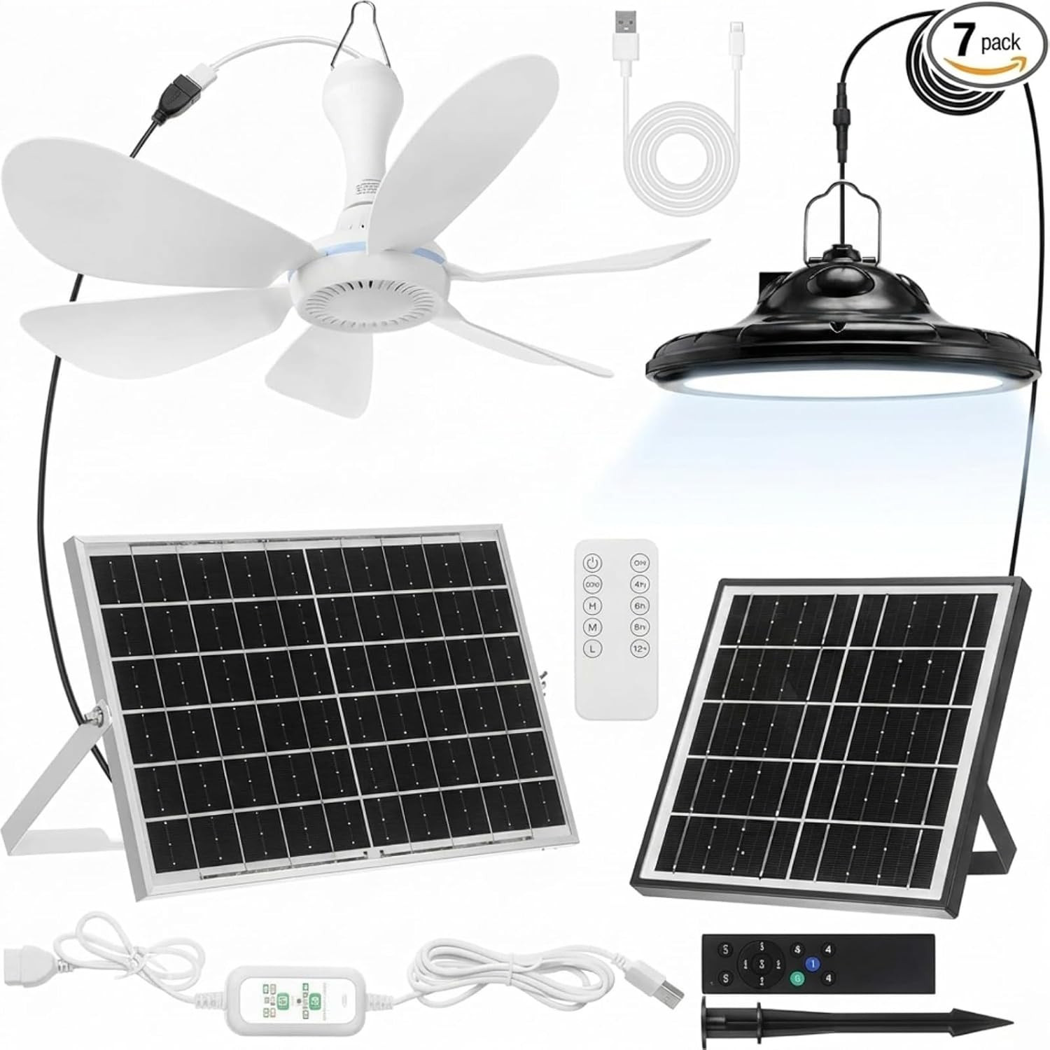 Solar Chicken Coop Fan and Light Kit, 15W Powerful Solar Panel, 4500Mah Recharge