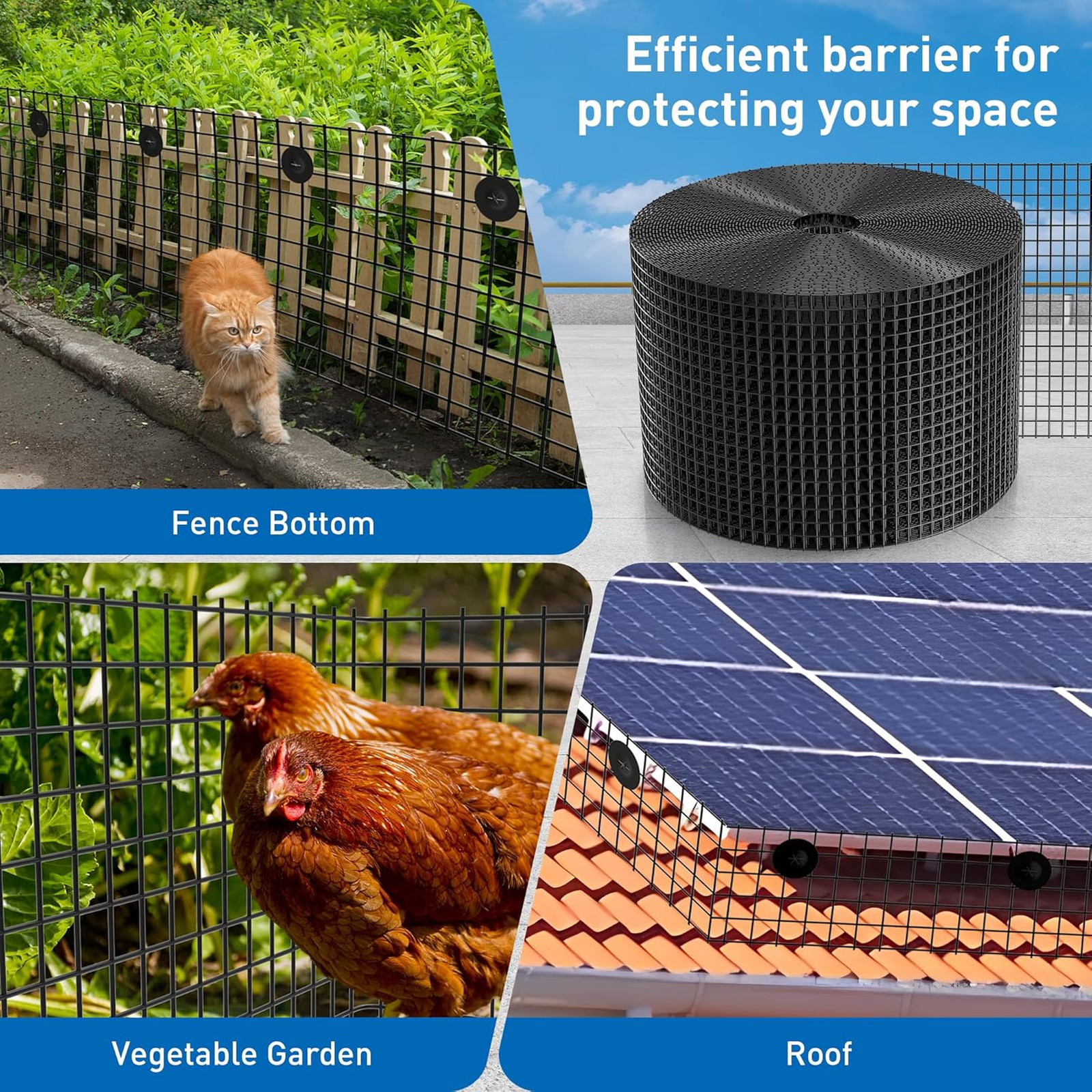 6 Inch by 100 Foot Solar Panel Bird Guard Mesh Critter Fence with Fasteners PVC