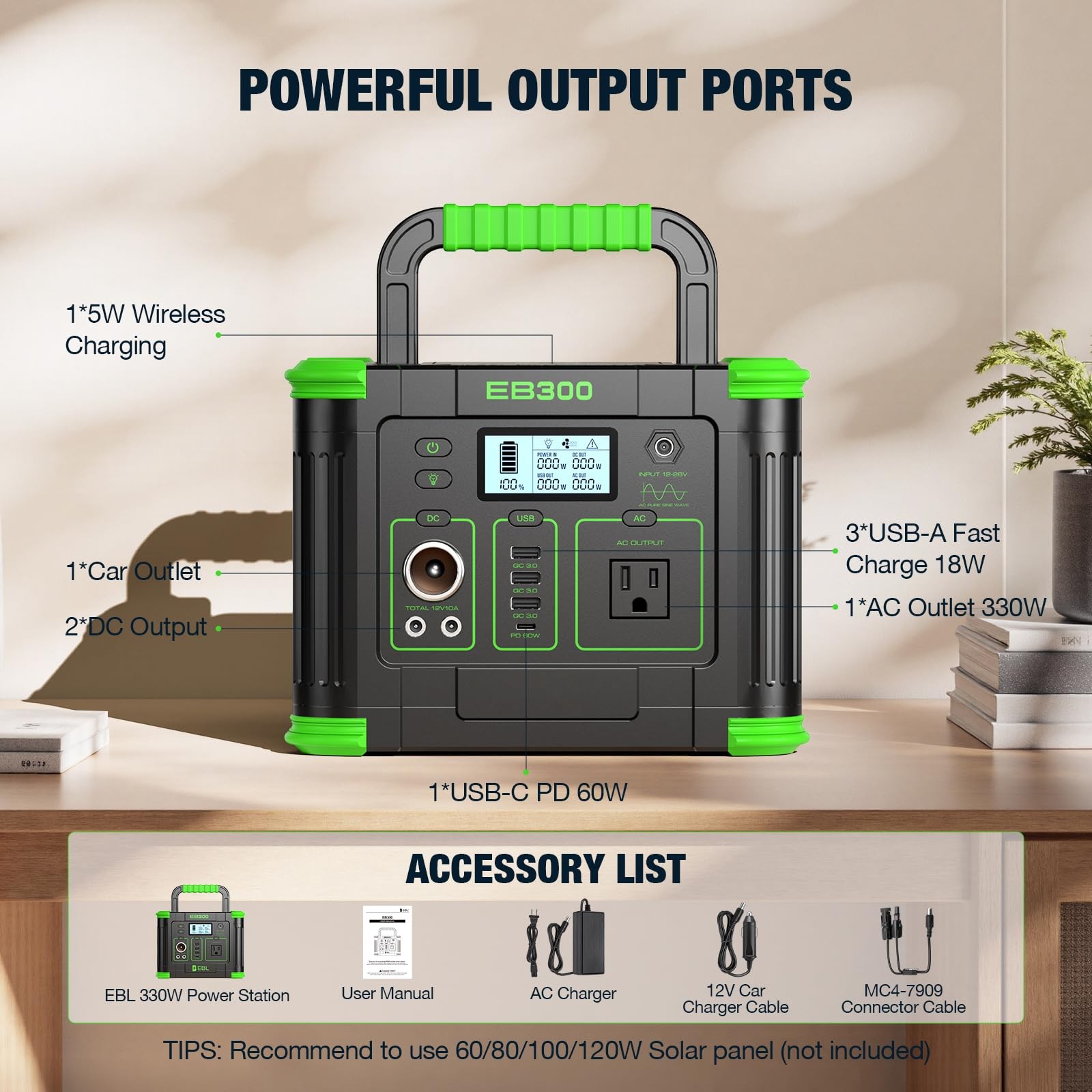 Portable Power Station 300W, 288Wh Lithium Battery, 60W Fast Charging, Up to …