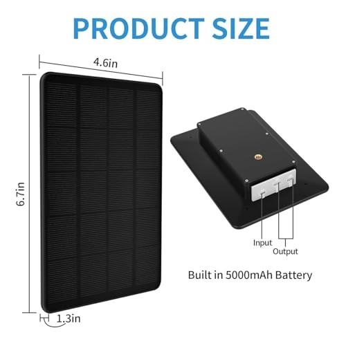 Solar Panel Charger for Trail Cameras – 5000mAh Rechargeable Battery, 12V/1A, IP
