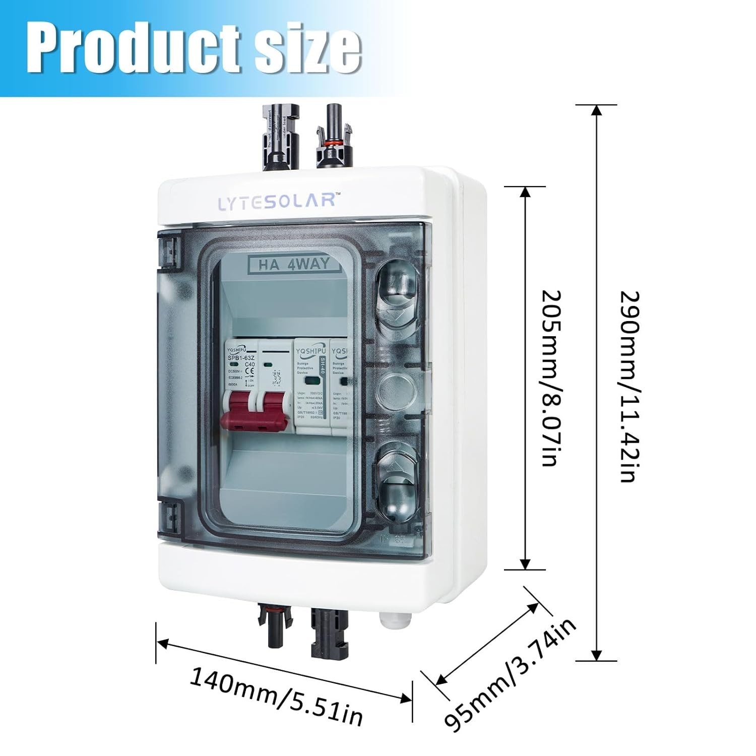 Solar Panel Combiner Box 1 In 1 Out 40A Waterproof Disconnector Surge Protector